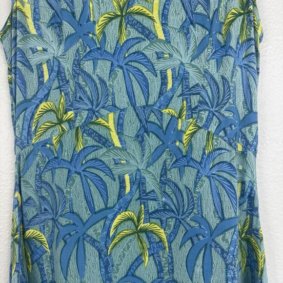 Rainbow Jo Tropical Palm Tree Print Sleeveless A-Line Midi Dress Green Blue XS - Picture 5 of 15